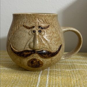 VTG ‘70’s Pottery Craft USA Ceramic Mug with Face Design. 28oz